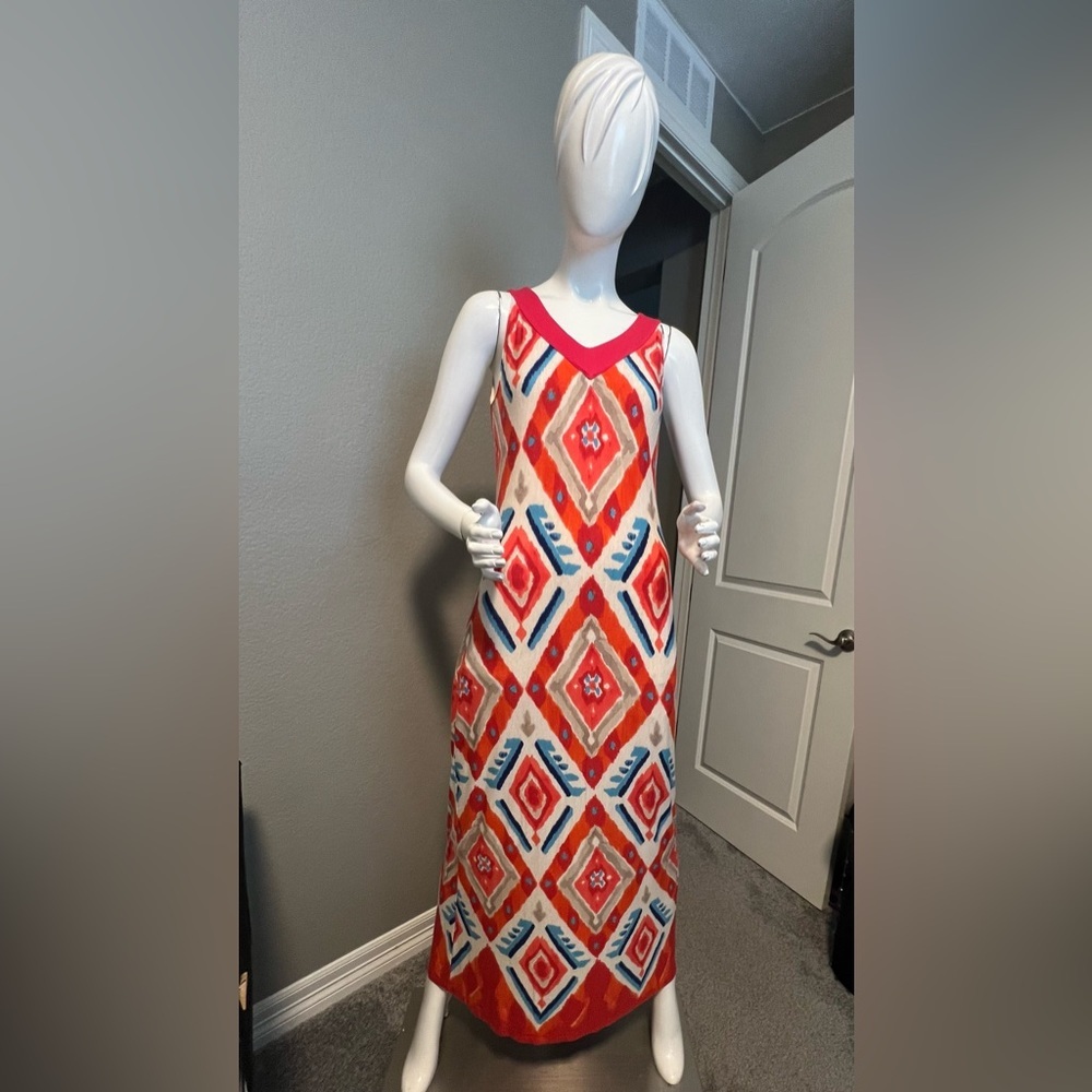 Chico's Women's Ikat Maxi Dress Multicolor Sleeveless V-Neckline Size 0